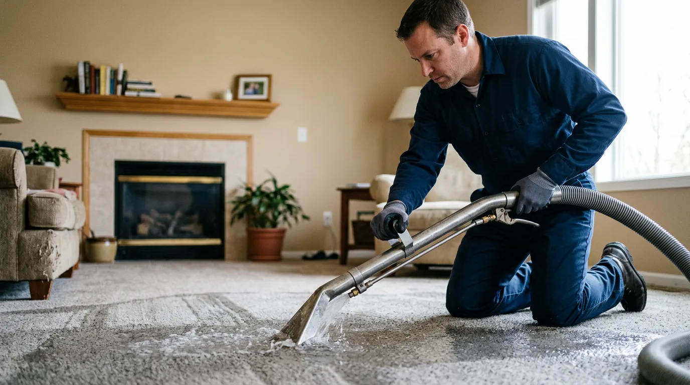 Water damage restoration technician working near Henning, IL